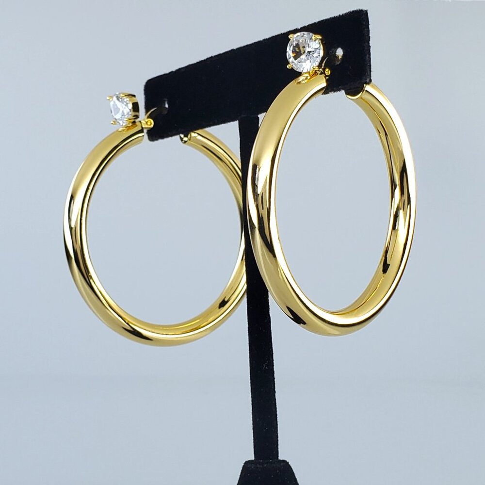 2" Large 14K Gold Womens Chunky 1ct Diamond Topped Hoop Earrings Hoops Jewelry - Picture 6 of 9